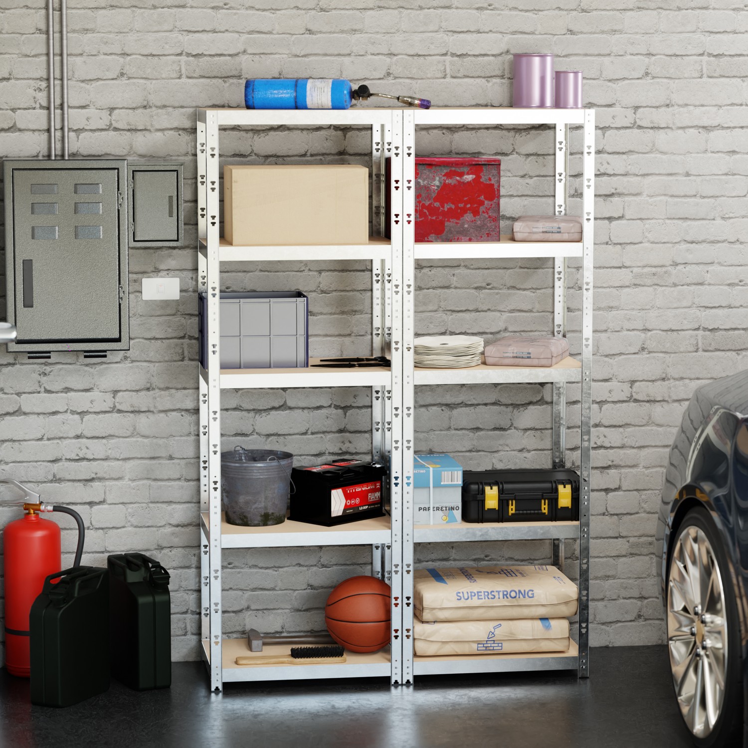 Lot De 2 étagères De Rangement Avec Crochets Charge Lourde Robuste 5 Niveaux 90x40x180cm | FR